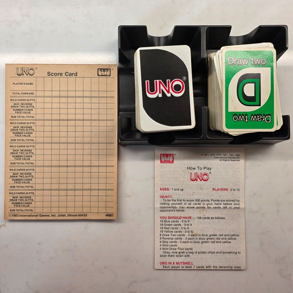 VTG UNO Deluxe Edition Double Deck Card Game w/ Score Pad & Plastic Tray *NO BOX